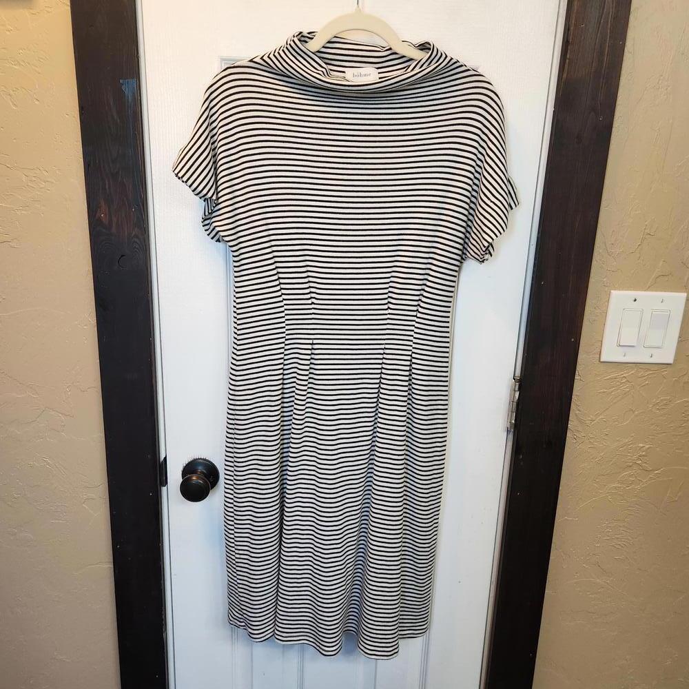 Böhme Women's White Striped High Neck Dress- Size Small